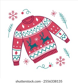 Discover a collection of ugly Christmas sweater vector designs featuring knitted jumpers with festive winter patterns. Perfect for seasonal projects, cards, and apparel design.