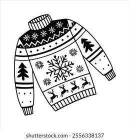 Discover a collection of ugly Christmas sweater vector designs featuring knitted jumpers with festive winter patterns. Perfect for seasonal projects, cards, and apparel design.