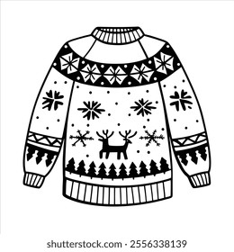 Discover a collection of ugly Christmas sweater vector designs featuring knitted jumpers with festive winter patterns. Perfect for seasonal projects, cards, and apparel design.