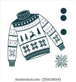 Discover a collection of ugly Christmas sweater vector designs featuring knitted jumpers with festive winter patterns. Perfect for seasonal projects, cards, and apparel design.