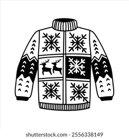 Discover a collection of ugly Christmas sweater vector designs featuring knitted jumpers with festive winter patterns. Perfect for seasonal projects, cards, and apparel design.