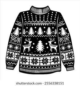 Discover a collection of ugly Christmas sweater vector designs featuring knitted jumpers with festive winter patterns. Perfect for seasonal projects, cards, and apparel design.