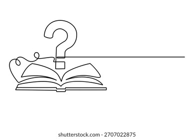 Discover continuous line drawing of book with question mark vector graphic design illustration concept and element idea. 