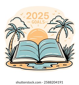 Discover a creative and inspiring collection of "2025 Goals" themed book and journal illustrations