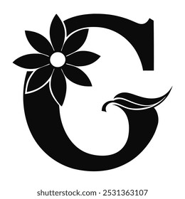 Descubra uma ilustração vetorial criativa da letra maiúscula G com efeitos florais. Perfeito para logotipos, ícones, clipart, silhuetas e arte em linha para designs decorativos e elegantes.