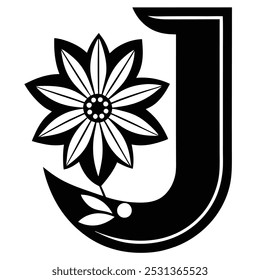 Discover a creative vector illustration of the capital letter J with floral effects. Perfect for logos, icons, clipart, silhouettes, and line art for decorative and stylish designs.