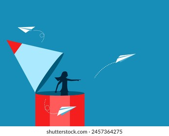 Discover creativity. Business women leader on open pencil head 