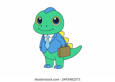 Discover a cute dinosaur lawyer cartoon icon vector illustration. Perfect for legal-themed designs, kids' projects, and playful art. High-quality, fun, and professional