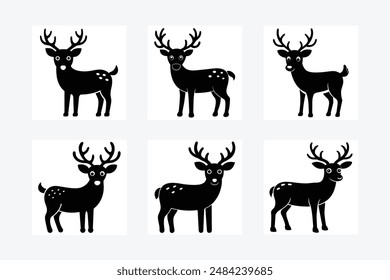 Discover a cute and funny elk animal silhouette bundle. This vector illustration pack offers charming and humorous designs perfect for prints, crafts, and digital projects