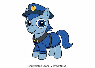 Discover a cute horse as a police officer cartoon icon vector illustration. Perfect for creative projects, this unique design is detailed, vibrant, and professionally crafted