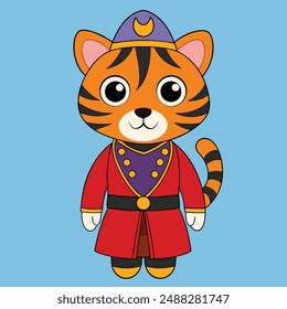 Discover a cute tiger as a royal guard in this vector illustration. Perfect for creative projects, this high-quality design combines majesty and adorability in one unique piece