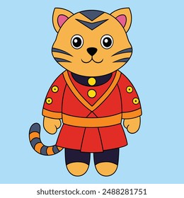 Discover a cute tiger as a royal guard in this vector illustration. Perfect for creative projects, this high-quality design combines majesty and adorability in one unique piece