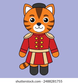 Discover a cute tiger as a royal guard in this vector illustration. Perfect for creative projects, this high-quality design combines majesty and adorability in one unique piece