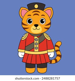 Discover a cute tiger as a royal guard in this vector illustration. Perfect for creative projects, this high-quality design combines majesty and adorability in one unique piece