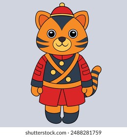 Discover a cute tiger as a royal guard in this vector illustration. Perfect for creative projects, this high-quality design combines majesty and adorability in one unique piece