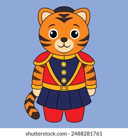 Discover a cute tiger as a royal guard in this vector illustration. Perfect for creative projects, this high-quality design combines majesty and adorability in one unique piece