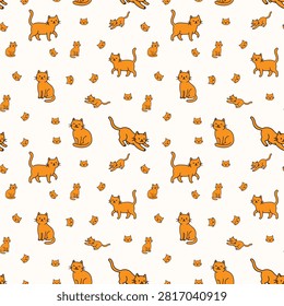 Discover a cute and vibrant seamless vector pattern featuring playful ginger orange cats in various cute poses—including walking, pouncing, and sitting with happy expressions. With bold black outlines and bright orange fills on a clean white background, this repeating doodle pattern is perfect for textiles, fabric printing, wallpaper, wrapping paper, packaging, stationery, scrapbooking, and pet-themed product designs.

#GingerCat #OrangeCat #SeamlessPattern #CatPattern #VectorPattern #PetDesign #CuteCat #DoodlePattern #PatternDesign #Clipart