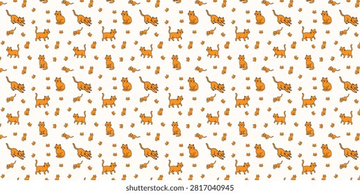 Discover a cute and vibrant seamless vector pattern featuring playful ginger orange cats in various adorable poses—including walking, pouncing, stretching, and sitting with happy expressions. With bold black outlines and bright orange fills on a clean white background, this repeating doodle pattern is perfect for textiles, fabric printing, wallpaper, wrapping paper, packaging, stationery, scrapbooking, and pet-themed product designs.

#GingerCat #OrangeCat #SeamlessPattern #CatPattern #VectorPattern #PetDesign #CuteCat #DoodlePattern #PatternDesign #Clipart