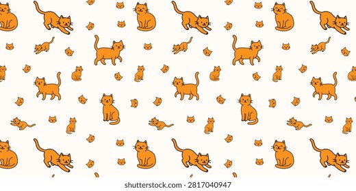 Discover a cute and vibrant seamless vector pattern featuring playful ginger orange cats in various adorable poses—including walking, pouncing, stretching, and sitting with happy expressions. With bold black outlines and bright orange fills on a clean white background, this repeating doodle pattern is perfect for textiles, fabric printing, wallpaper, wrapping paper, packaging, stationery, scrapbooking, and pet-themed product designs.

#GingerCat #OrangeCat #SeamlessPattern #CatPattern #VectorPattern #PetDesign #CuteCat #DoodlePattern #PatternDesign #Clipart
