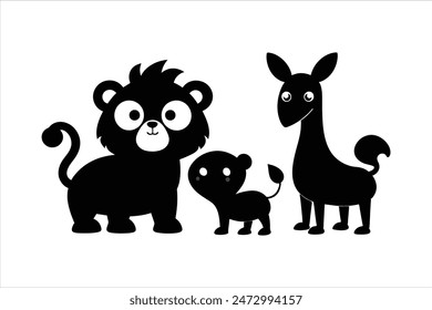 Discover a delightful collection of funny and cute animals in this vector artwork illustration set. Each animal is rendered with charming detail, perfect for adding a touch of whimsy to any project.