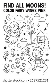 Discover a delightful collection of moons with colorfully designed fairy wings, particularly in shades of pink, perfect for a whimsical coloring page