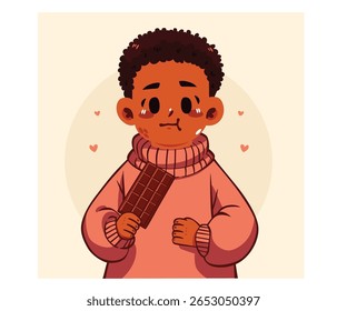 Discover a delightful illustration of a cartoon boy holding a chocolate bar—perfect for chocolate day celebration ideas and sweet inspiration!