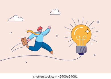 Discover easy way to understand concept. Simplify idea to find solution, thinking process or creativity to solve problem, smart businessman walking away from mess chaos line to simple lightbulb idea.