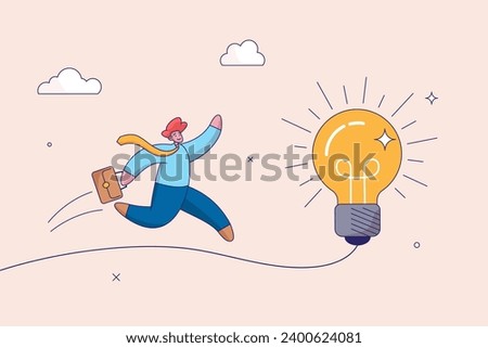 Discover easy way to understand concept. Simplify idea to find solution, thinking process or creativity to solve problem, smart businessman walking away from mess chaos line to simple lightbulb idea.