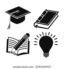 "Discover educational icons symbolizing learning, knowledge, and inspiration. Perfect for schools, e-learning platforms, academic branding, and creative projects!"