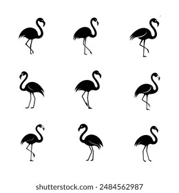 Discover the elegance of a flamingo silhouette vector illustration on a white background - showcasing the bird's vibrant pink color from its unique diet.