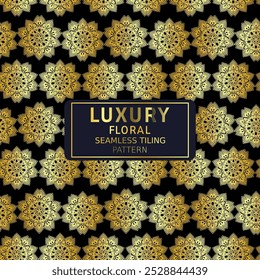 Discover an elegant luxury mandala-style seamless pattern with intricate golden floral textures, perfect for upscale design projects. This EPS file is ideal for creating wallpapers, textiles, and more
