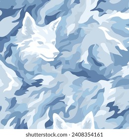 Discover the enchantment of arctic wilderness in this captivating vector art. Immerse yourself in the intricate winter camouflage, where the majestic presence of a wolf or fox head emerges, blending s