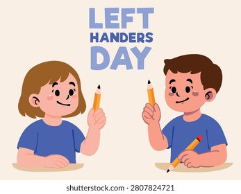 Discover an engaging illustration featuring cartoon-style children celebrating Left-Handers Day in style. It serves as perfect inspiration for left-handers and makes for a creative visual treat!