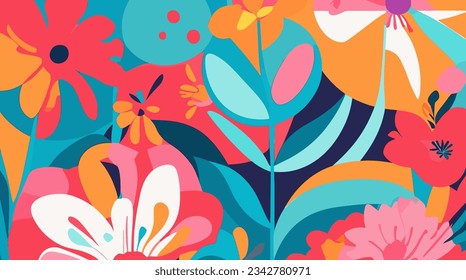 Discover Geometric Florals: abstract flowers in vibrant shapes on a clean canvas. Perfect for modern design, prints, decor. Editable-Customizable.