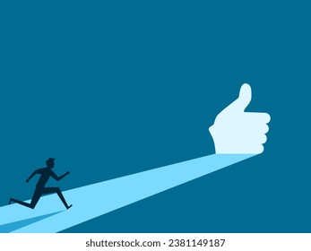 Discover great opportunities. Businessman running to the door giving a great thumbs up 