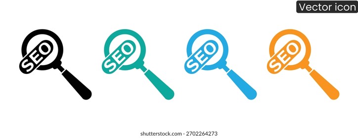Entdecken Sie Einblicke mit diesem vielseitigen SEO Vergrößerungsglas-Icon-Set, perfekt für digitales Marketing, Webanalyse und Geschäftswachstumsstrategien.
