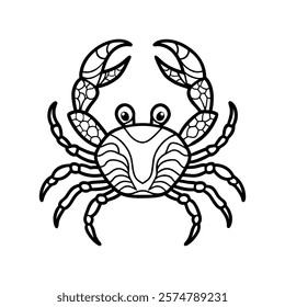 Discover an intricate crab zentangle art illustration, isolated on a white background. Perfect for creative projects, tattoos, decor, and more, this detailed vector design exudes elegance and style.