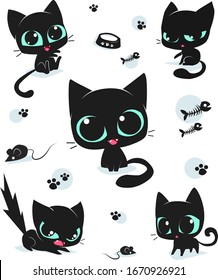 Discover the irresistible charm of this black cat, featuring a range of emotions from cuddly to mischievous.
The whimsical design is perfect for greeting cards, posters, and cat-themed designs.