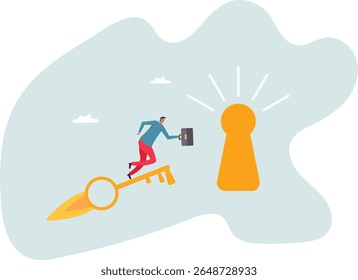 Discover key success, unlock secret creativity to achieve business target, leadership or motivation to find opportunity . character for design.