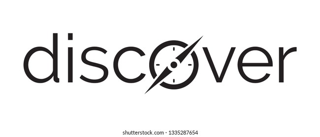 discover logo. discover word and compass symbol