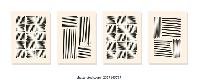 Discover a modern and stylish black and white vector pattern with irregular hand-drawn lines, creating a captivating geometric striped ornament.