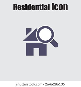 Discover a new home with this house and magnifying glass abstract icon, symbolizing real estate searching and property inspection.