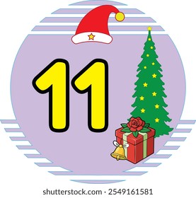 Discover the "Number 11 Christmas Day" vector art illustration, featuring line art, silhouettes, icons, and logo elements. Perfect for holiday-themed designs, Christmas clipart, and seasonal projects.