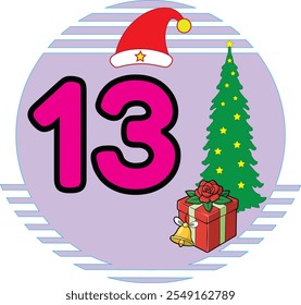 Discover the "Number 13 Christmas Day" vector art illustration, featuring line art, silhouettes, icons, and logo elements. Perfect for holiday-themed designs, Christmas clipart, and seasonal projects.