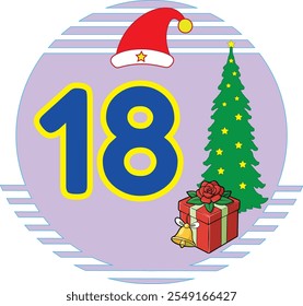 Discover the "Number 18 Christmas Day" vector art illustration, featuring line art, silhouettes, icons, and logo elements. Perfect for holiday-themed designs, Christmas clipart, and seasonal projects.