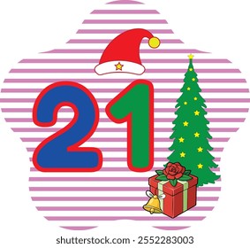 Discover the "Number 21 Christmas Day" vector art illustration, featuring line art, silhouettes, icons, and logo elements. Perfect for holiday-themed designs, Christmas clipart, and seasonal projects.