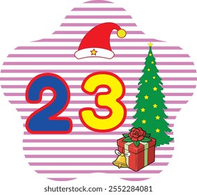 Descubra a ilustração vetorial do "Dia de Natal Número 23", com arte em linha, silhuetas, ícones e elementos de logotipo. Perfeito para projetos temáticos de férias, clipart de Natal e projetos sazonais.