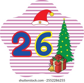 Discover the "Number 26 Christmas Day" vector art illustration, featuring line art, silhouettes, icons, and logo elements. Perfect for holiday-themed designs, Christmas clipart, and seasonal projects.