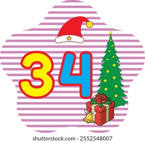 Discover the "Number 34" Christmas Day vector art illustration, featuring line art, silhouettes, icons, and logo elements. Perfect for holiday-themed designs, Christmas clipart, and seasonal projects.