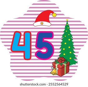 Descubra a ilustração vetorial de arte "Número 45", que apresenta line art, silhuetas, ícones e elementos de logotipo. Perfeito para projetos temáticos de férias, clipart de Natal e projetos sazonais.